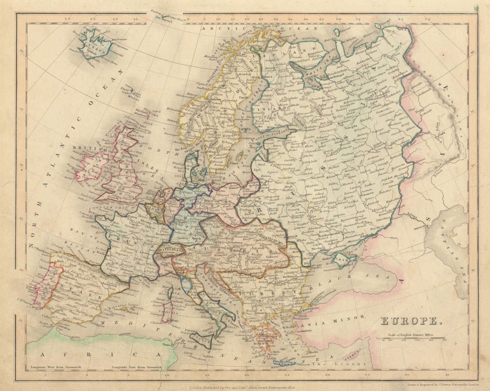 Europe by John Dower. Prussia Austria-Hungary &c 1845 old antique map chart